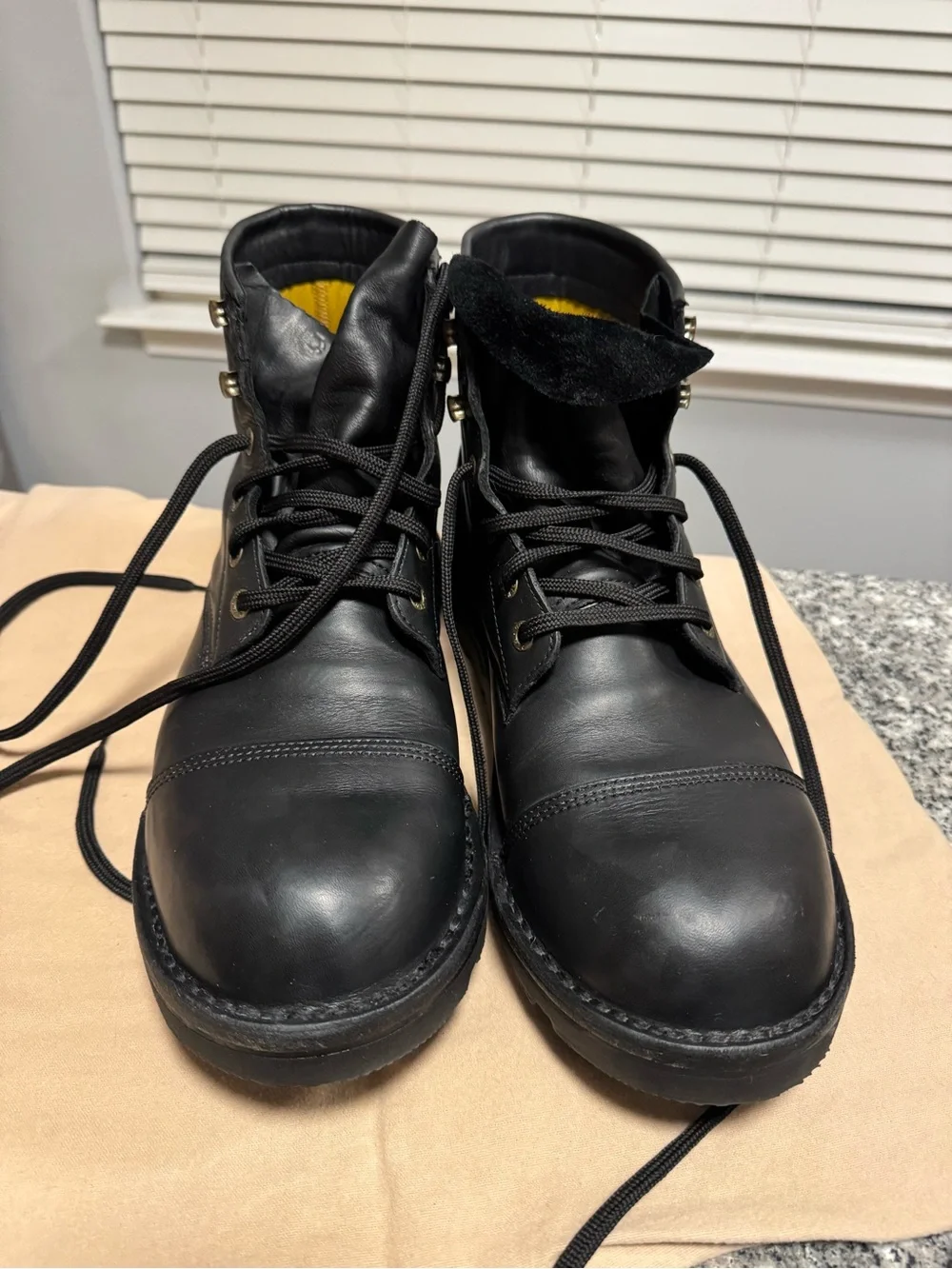 Jim Green- 719 Tyre Wedge -Black Leather Lace-Up Boots